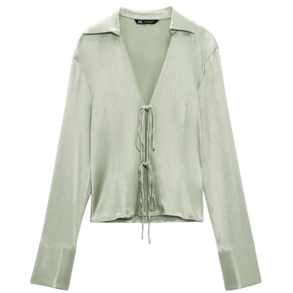 Zara Medium Light Green‎ Satin blouse - Picture 3 of 10
